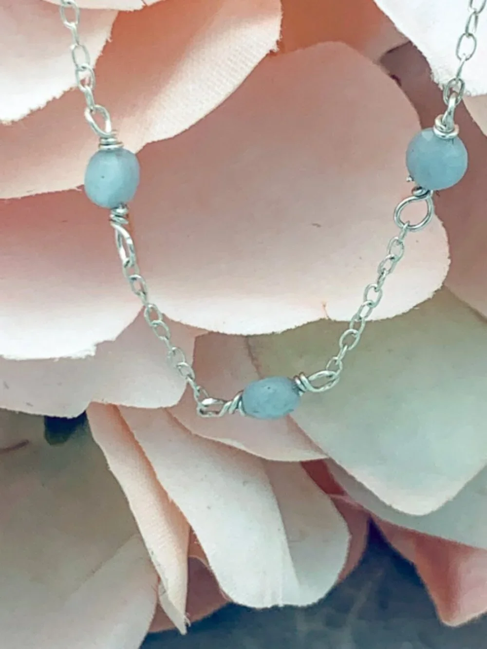 Aquamarine Coin Anklet/Bracelet in Sterling Silver, March Birthstone - Picture 3 of 7